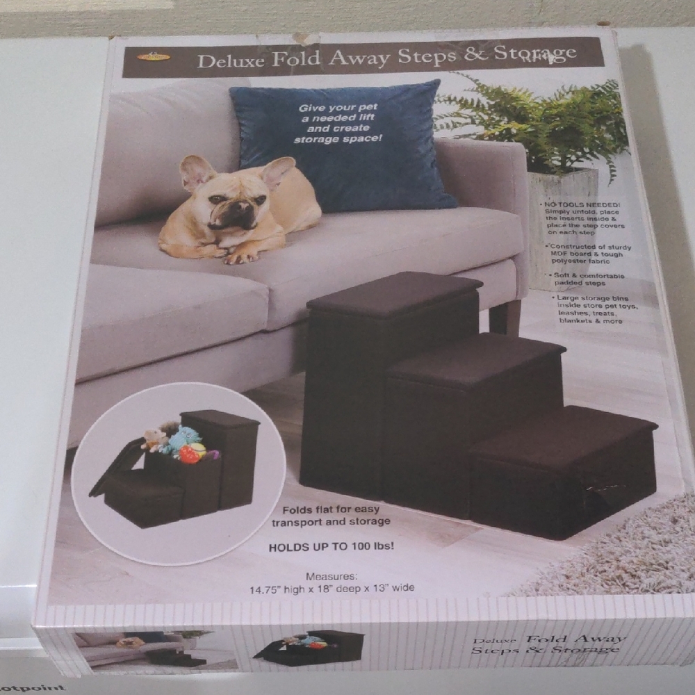 Dog/Cat Stairs With Deluxe Fold Away Steps with Storage - Black